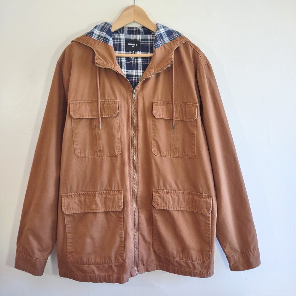 Forever 21 Men's Utility Chore Barn Jacket Size XL Hood Outdoor Workwear Rustic - Picture 2 of 12